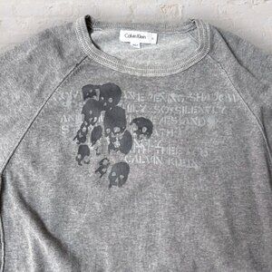 CALVIN KLEIN Skull Quote Evening Shadow With Thee I Go 100% Cotton Gray Sweater